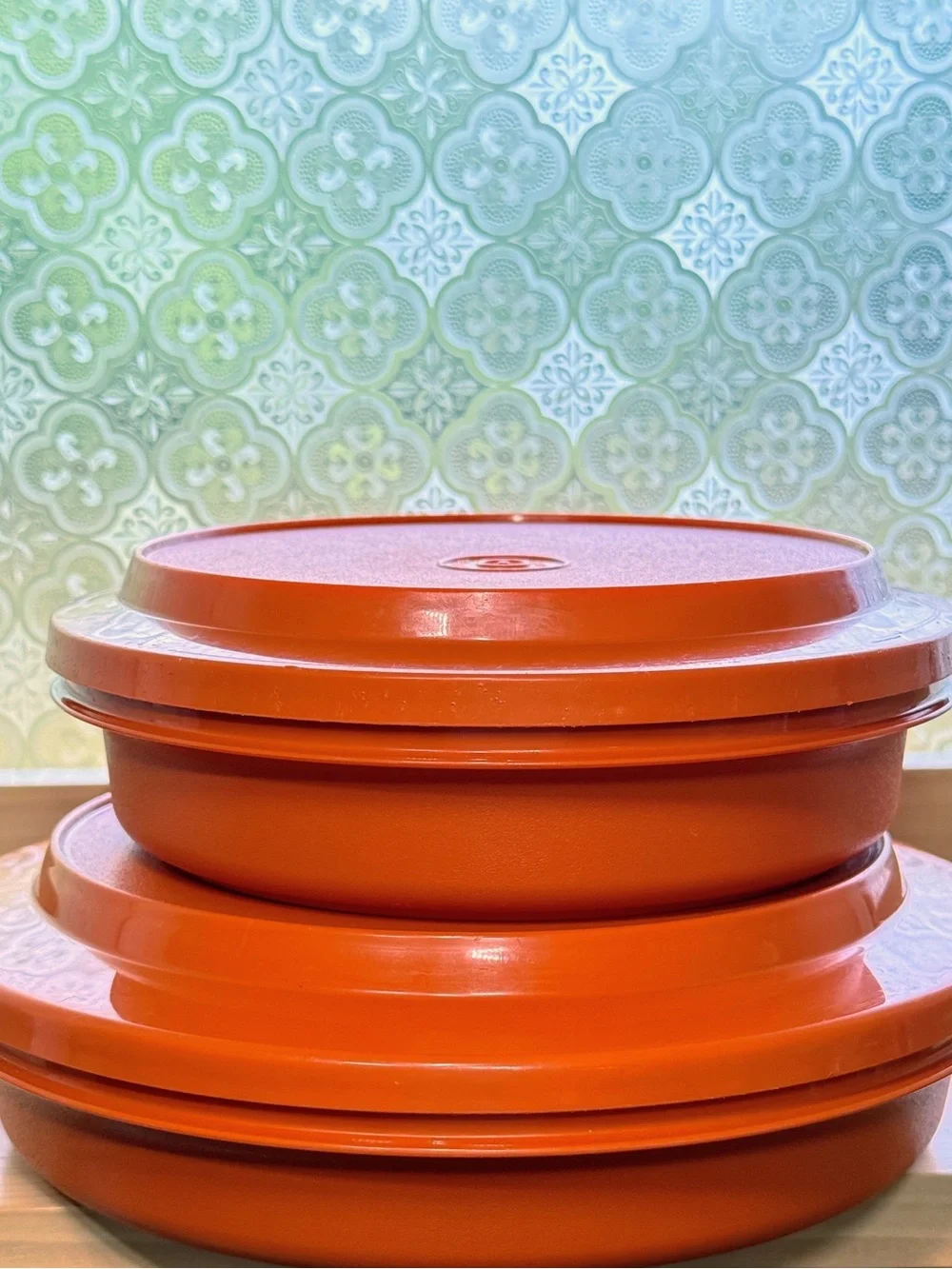 Vintage Tupperware Round 2-Piece Container Set Orange Made in USA MCM
